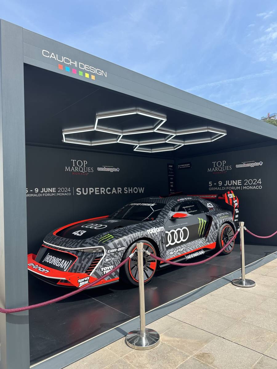 L'Audi de Ken Block à Top Marques Monaco 2024: Exposition sous le Carport CarZone 4.0 de Cauchy Design